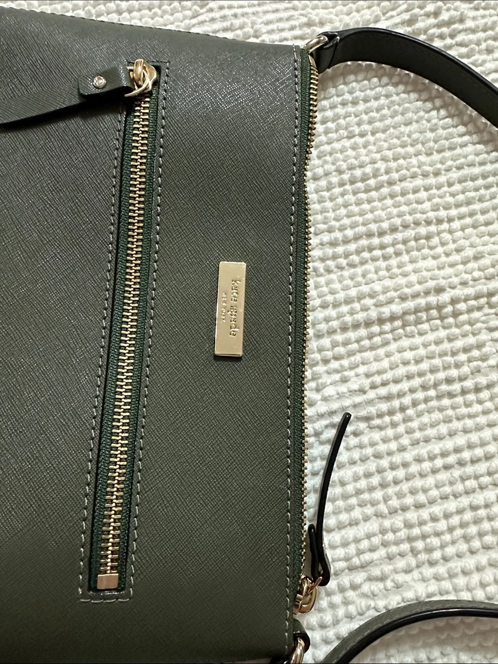 kate spade Olive Green Saffiano Leather Crossbody with Gold Hardware